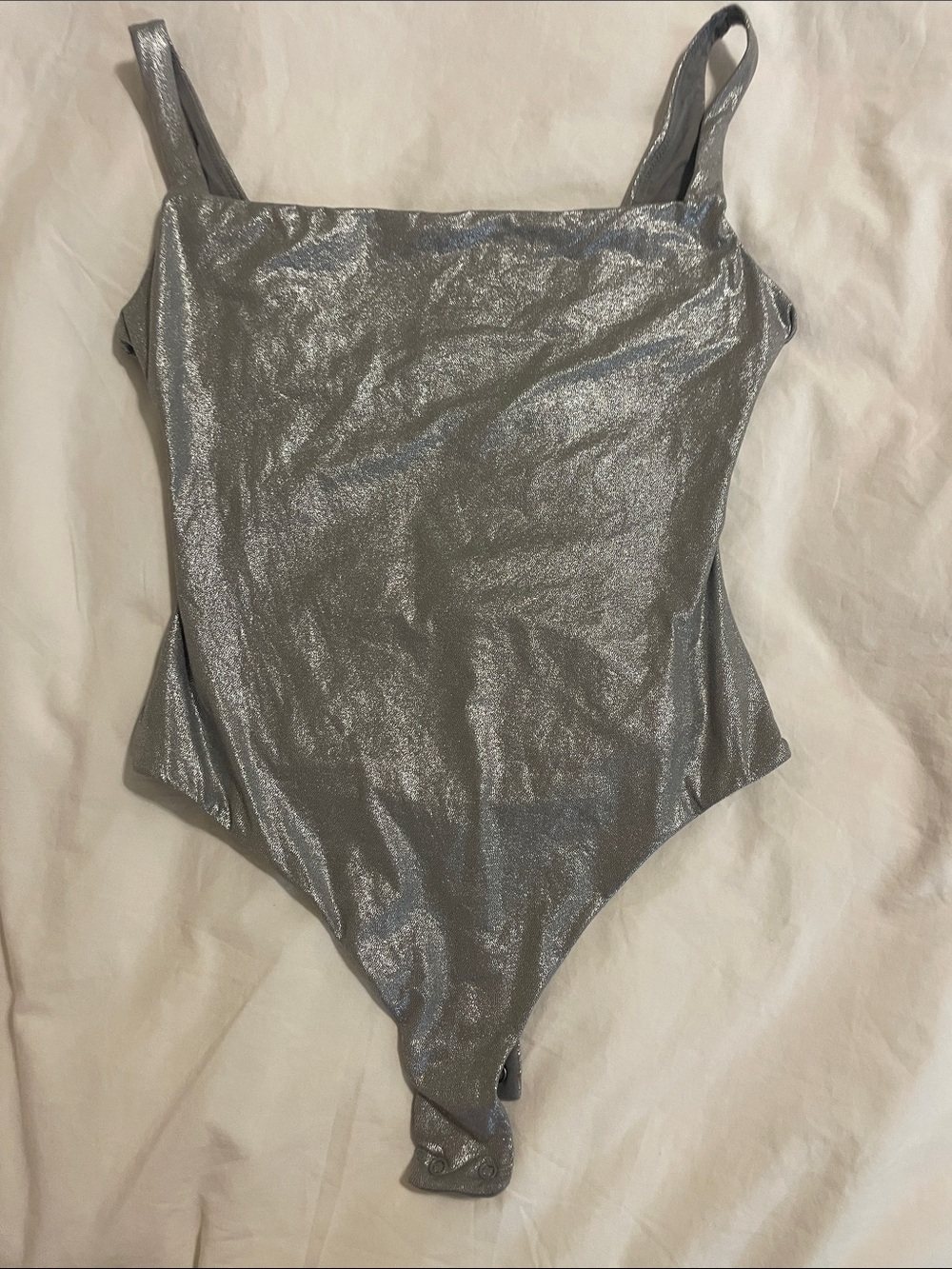 Skims limited-edition metallic silver square-neck bodysuit
